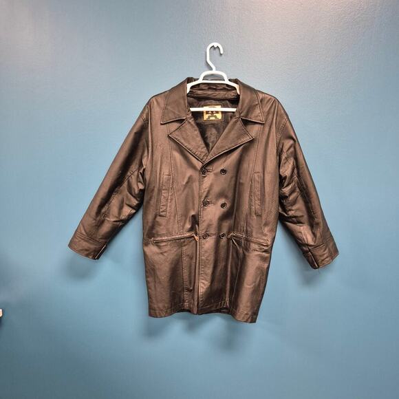 Phase2 mens black leather trench coat size 2x/3x - Picture 1 of 13